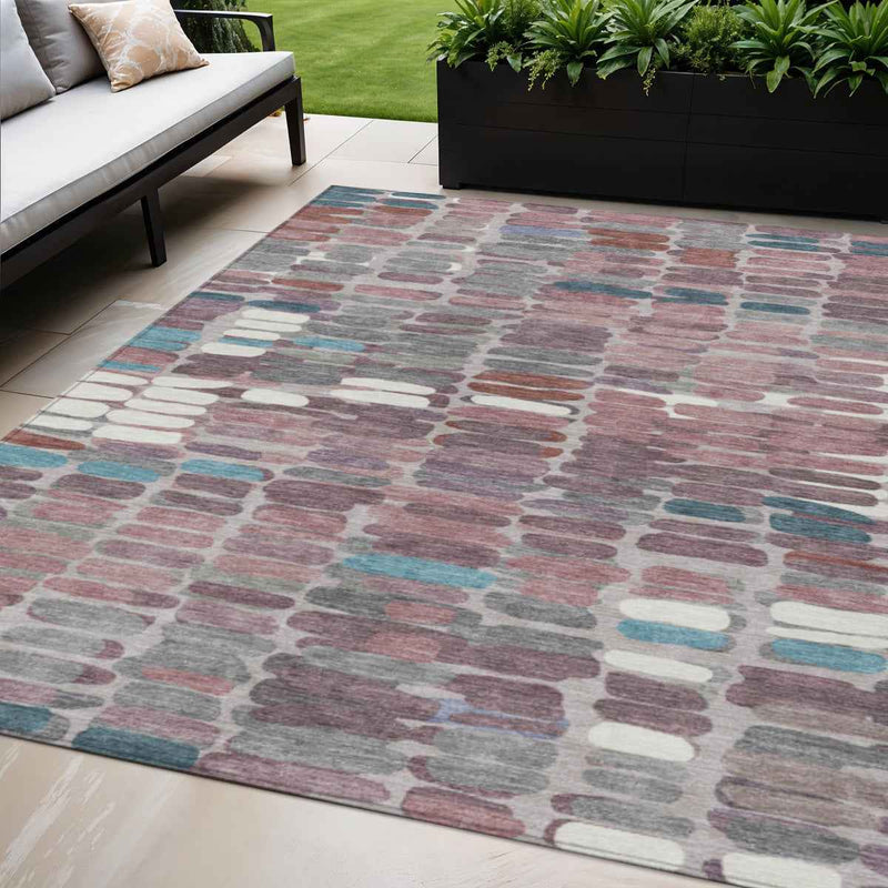 5' X 8' Blush Pink And Merlot Abstract Washable Indoor Outdoor Area Rug