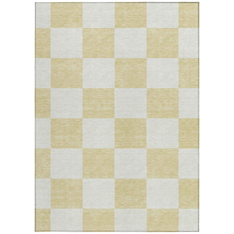3' X 5' Wheat And Beige Geometric Washable Indoor Outdoor Area Rug