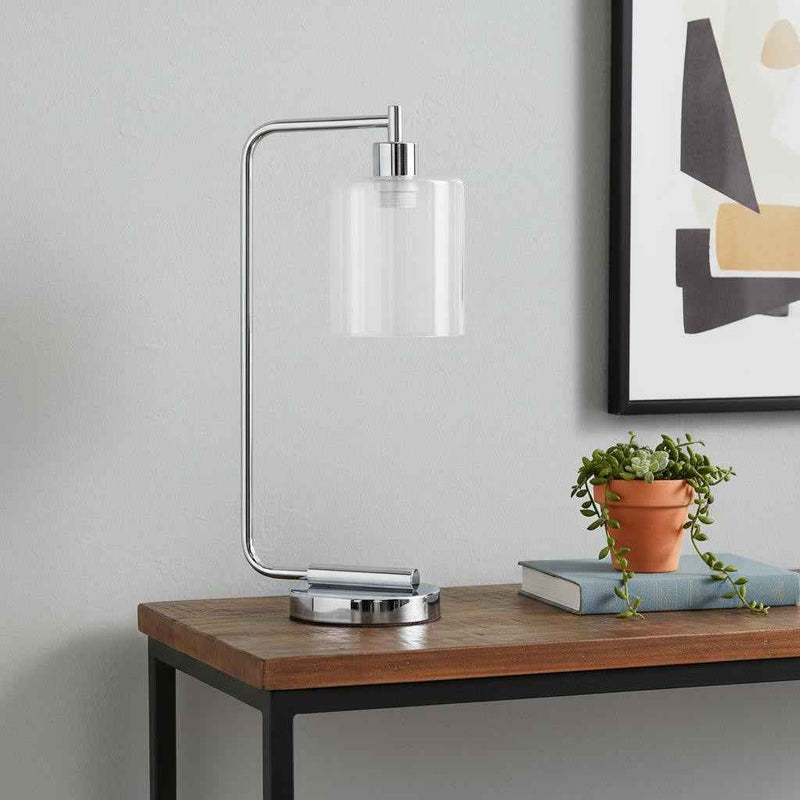 19" Silver Metal Lantern Table Lamp LED With Clear Cylinder Shade