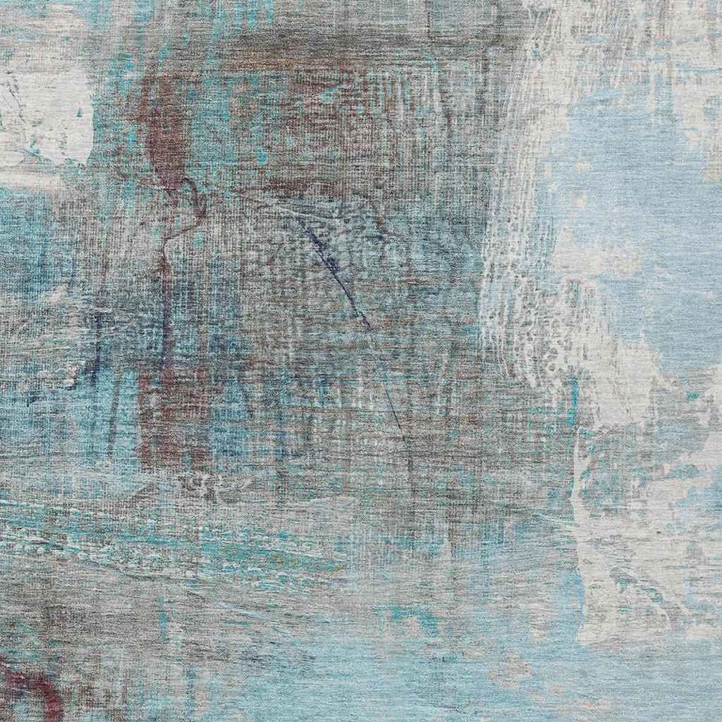 3' X 5' Teal Blue And Gray Abstract Washable Indoor Outdoor Area Rug