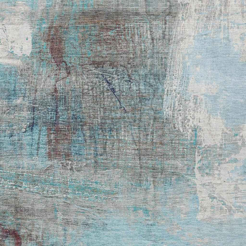 3' X 5' Teal Blue And Gray Abstract Washable Indoor Outdoor Area Rug