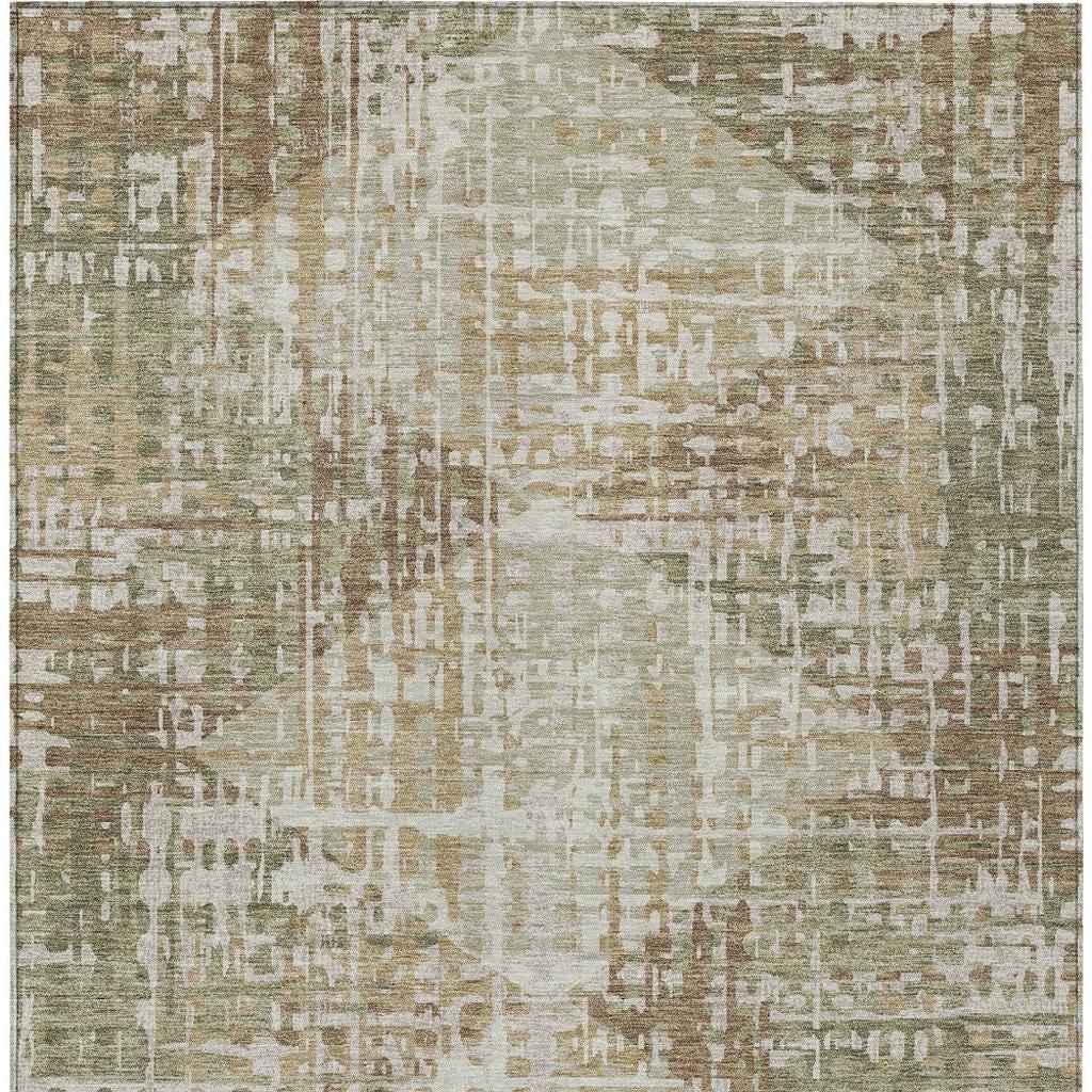 10' X 14' Fern Green And Beige Geometric Washable Indoor Outdoor Area Rug