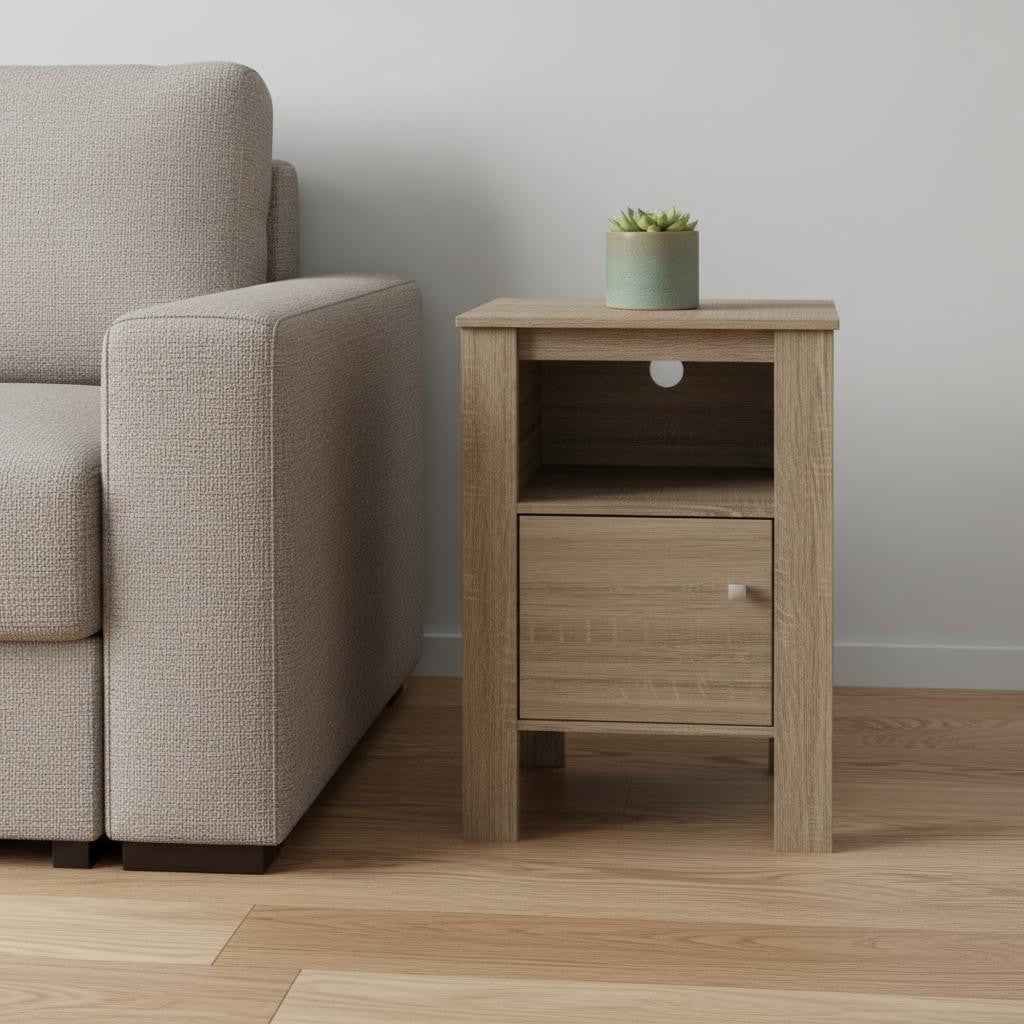 24" Deep Taupe Wood End Table With Shelf