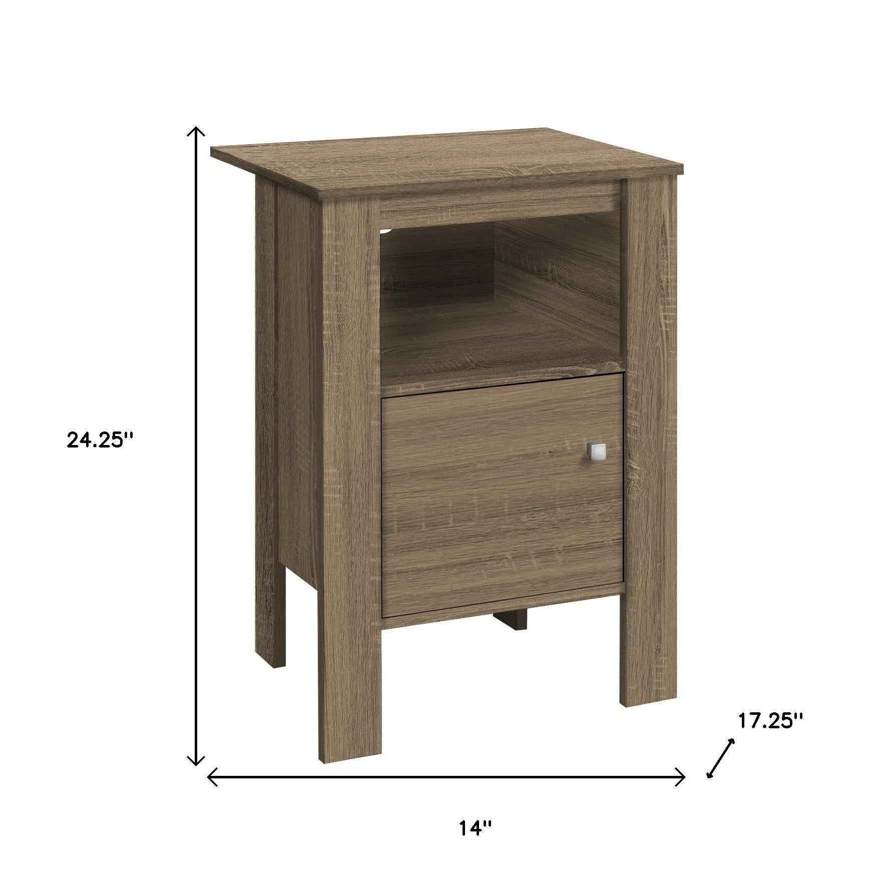 24" Deep Taupe Wood End Table With Shelf