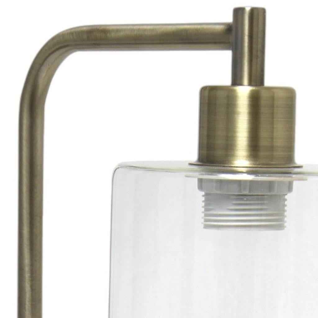 19" Antiqued Brass Metal Lantern USB Table Lamp LED With Clear Cylinder Shade