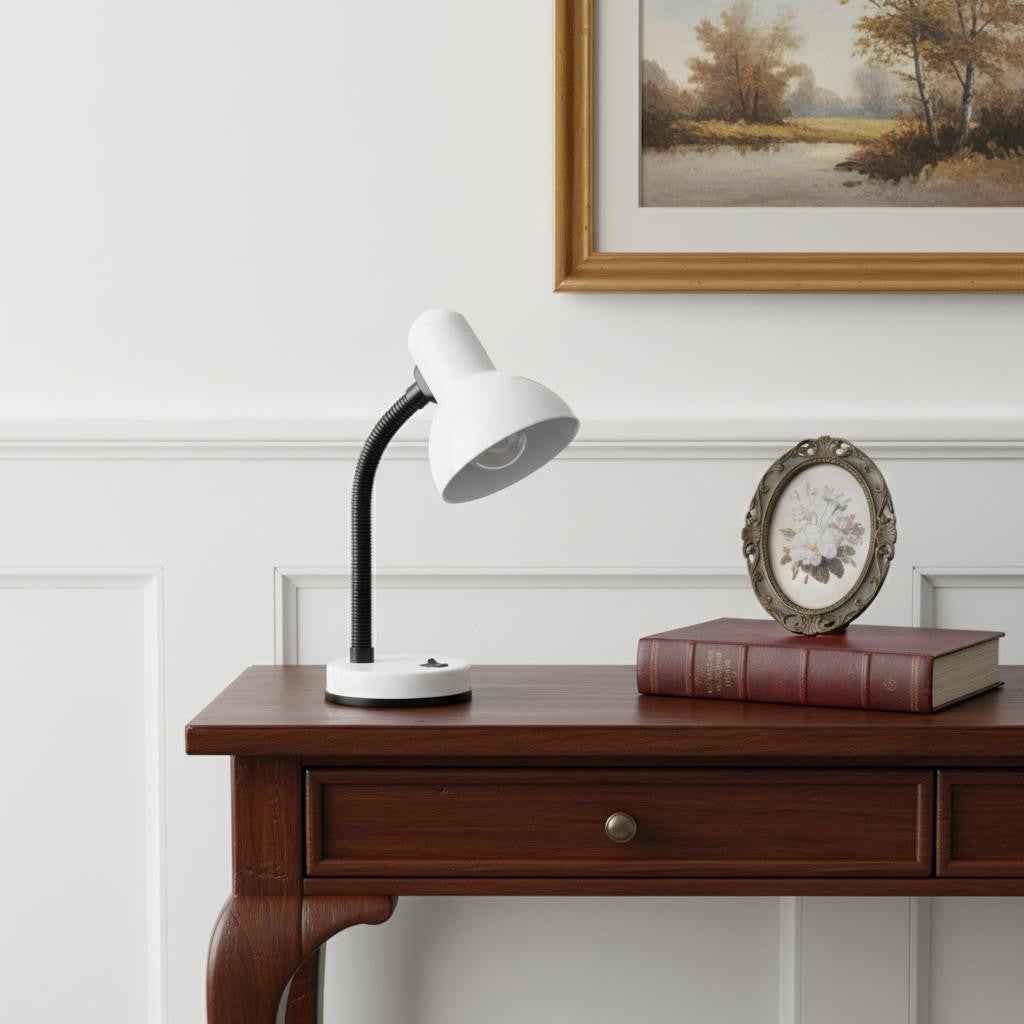 14" White Metal Swing Arm Table Lamp