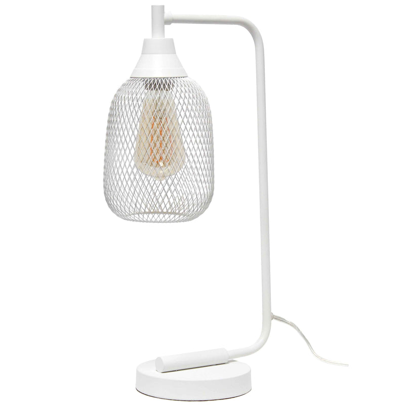 19" White Metal Lantern Table Lamp With White Globe Shade