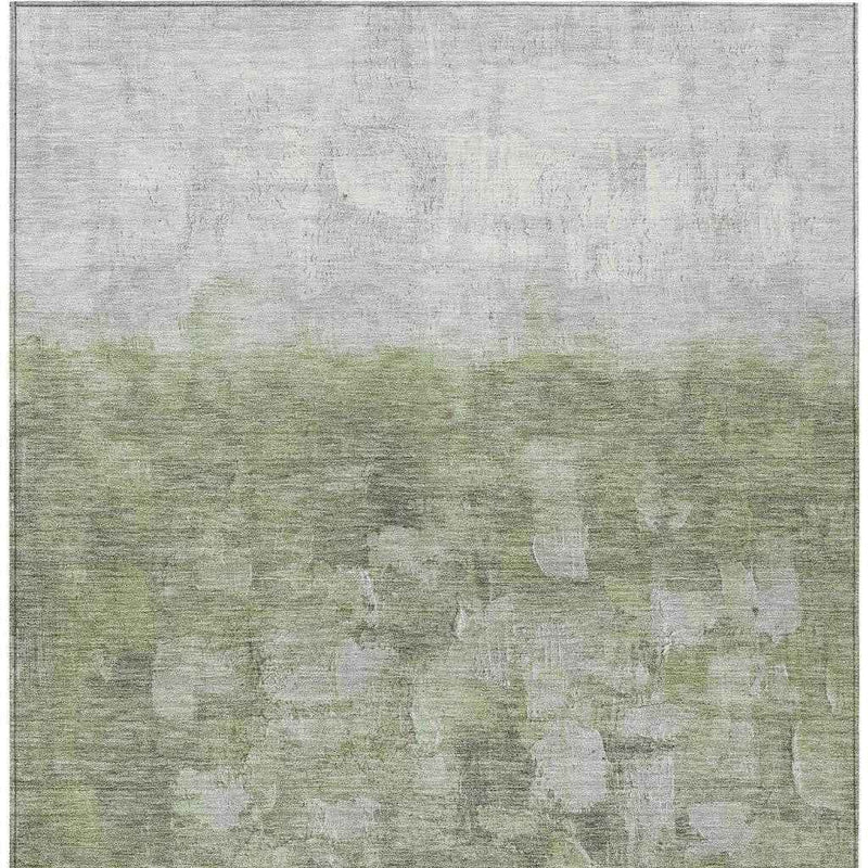 3' X 5' Fern Green And Silver Abstract Washable Indoor Outdoor Area Rug