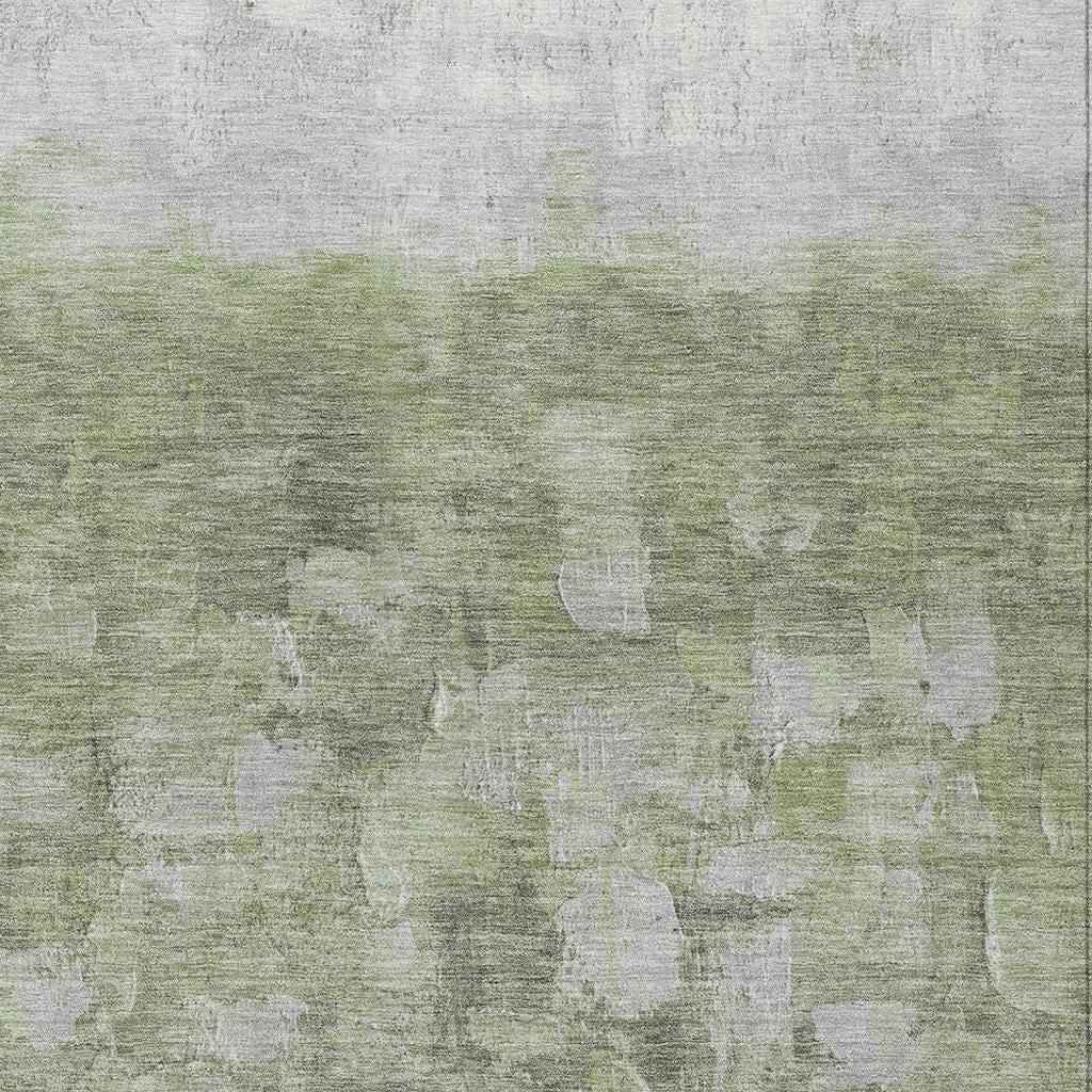 3' X 5' Fern Green And Silver Abstract Washable Indoor Outdoor Area Rug