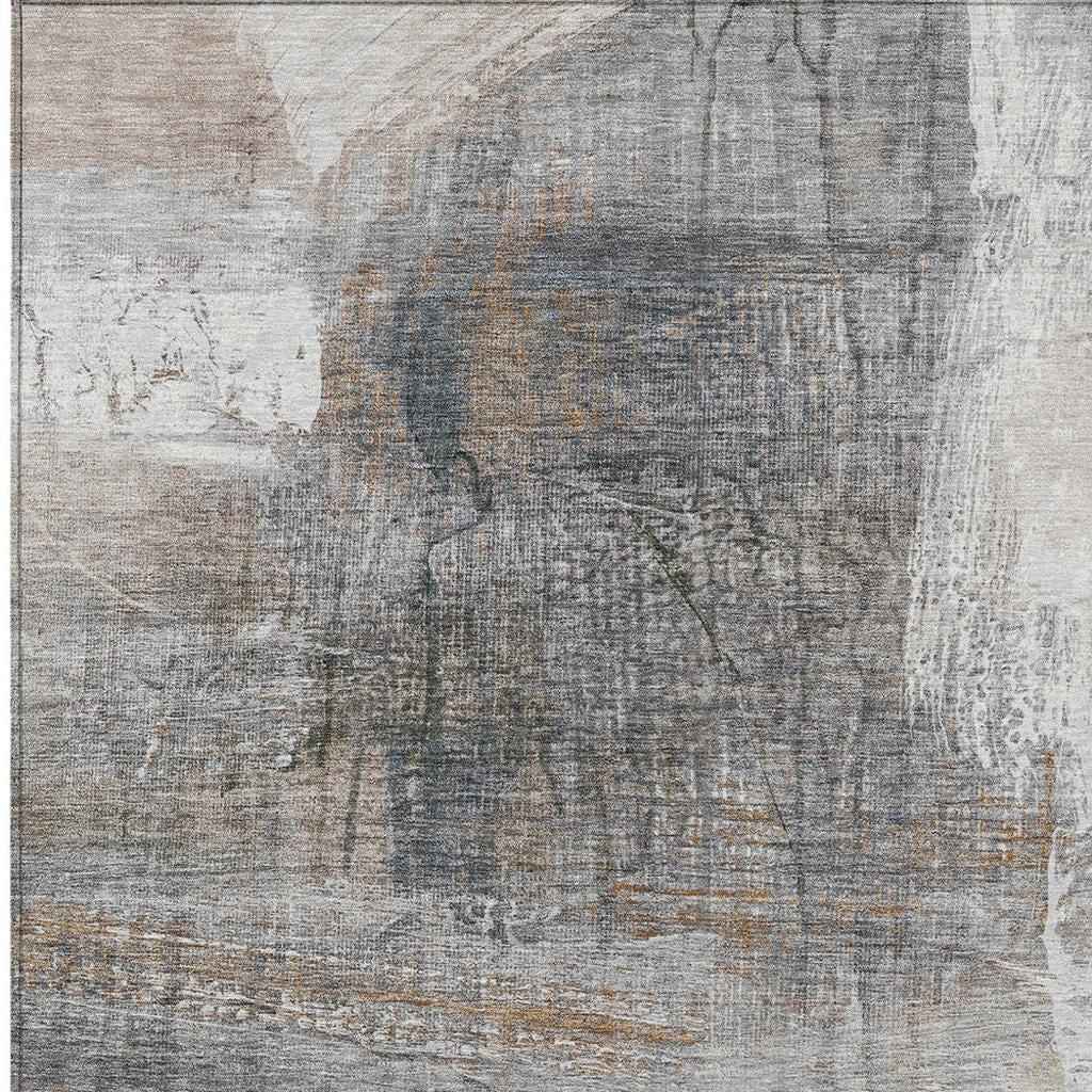 5' X 8' Beige And Gray Abstract Washable Indoor Outdoor Area Rug