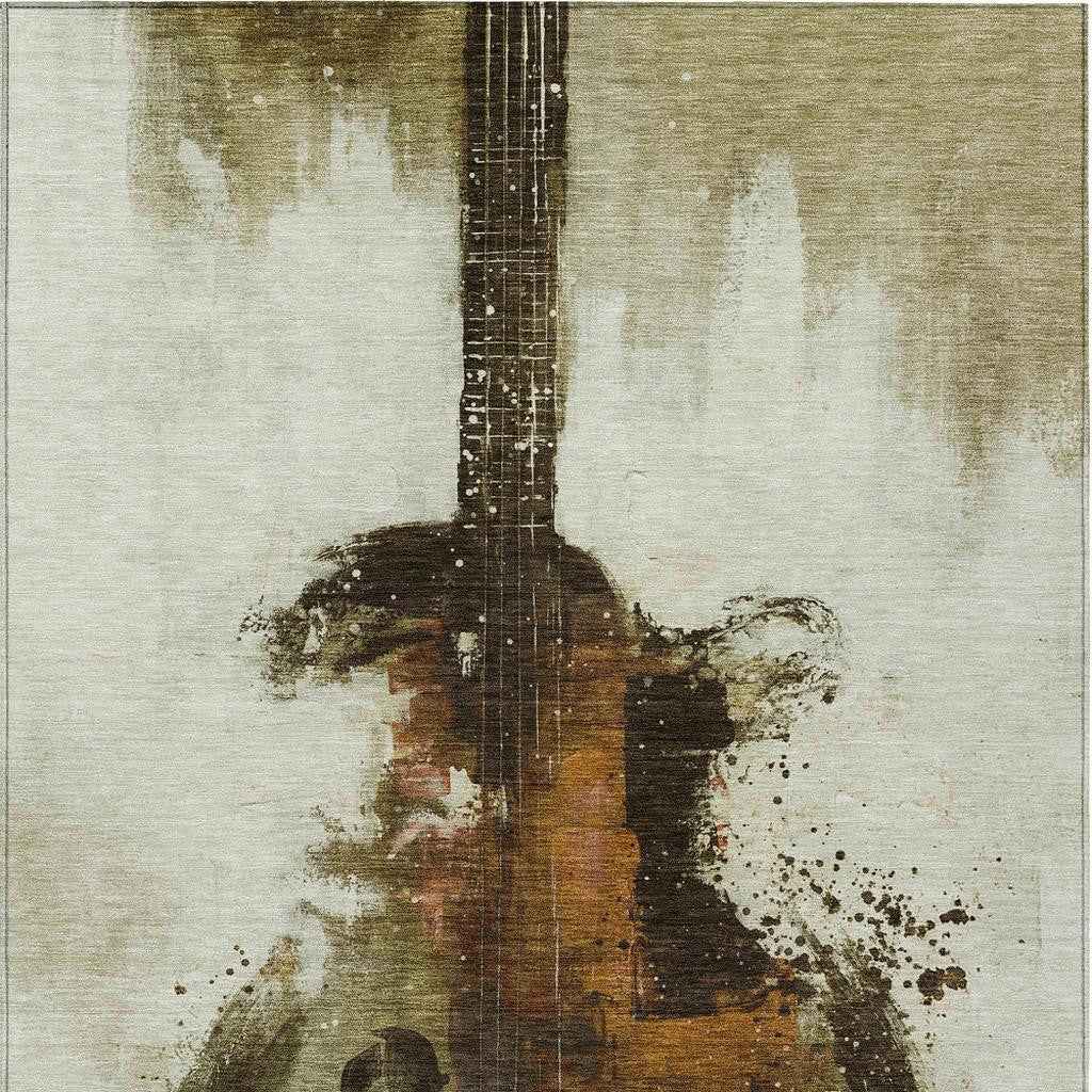 3' X 5' Brown Copper And Charcoal Abstract Washable Indoor Outdoor Area Rug