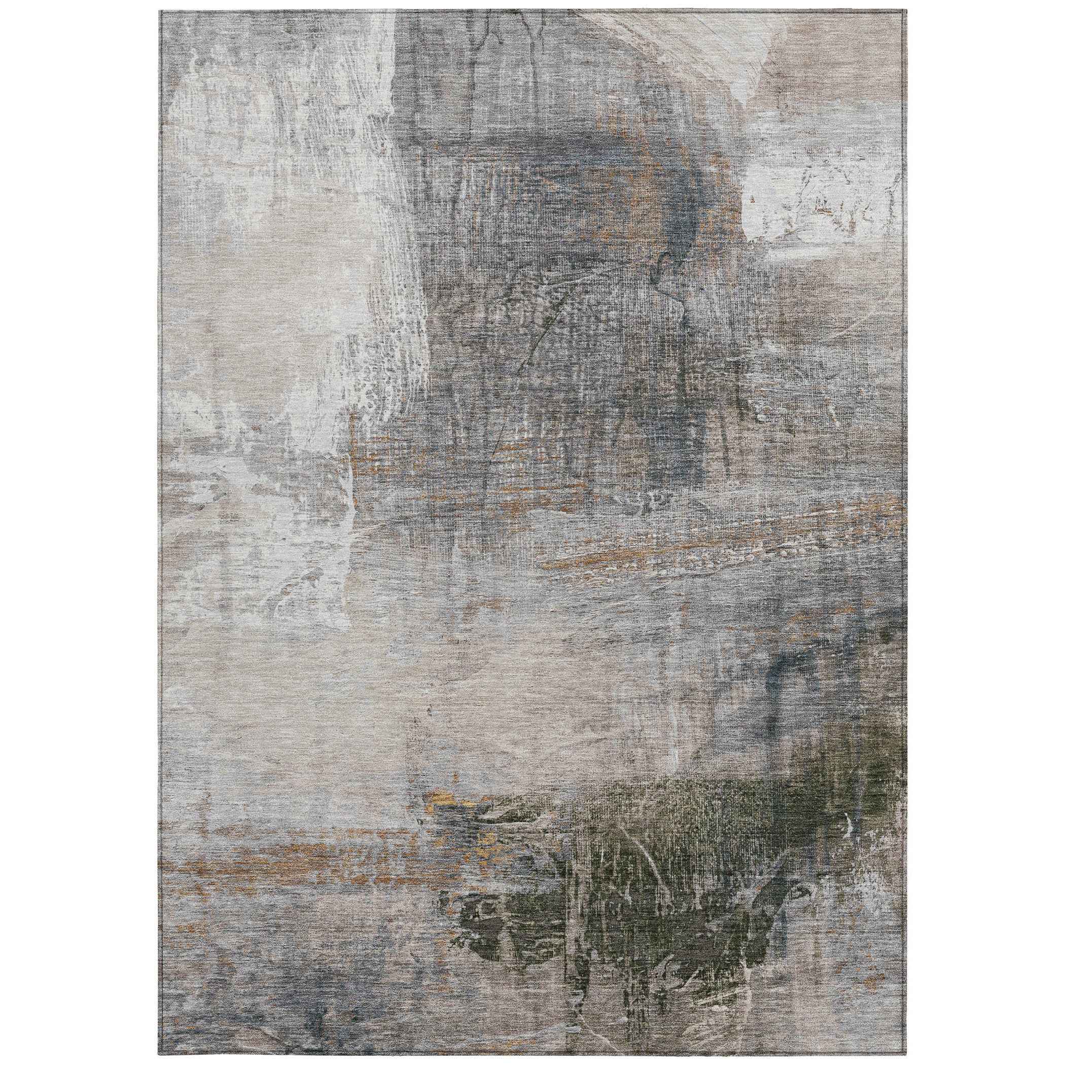 10' X 14' Beige And Gray Abstract Washable Indoor Outdoor Area Rug