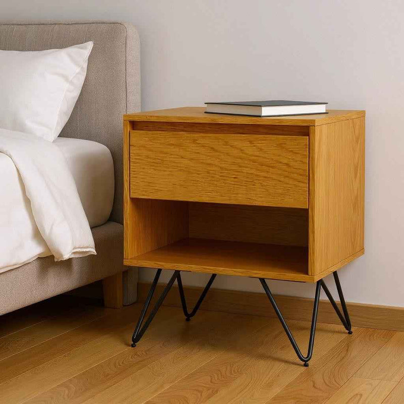 24" Oak Solid Wood Two Drawer Nightstand