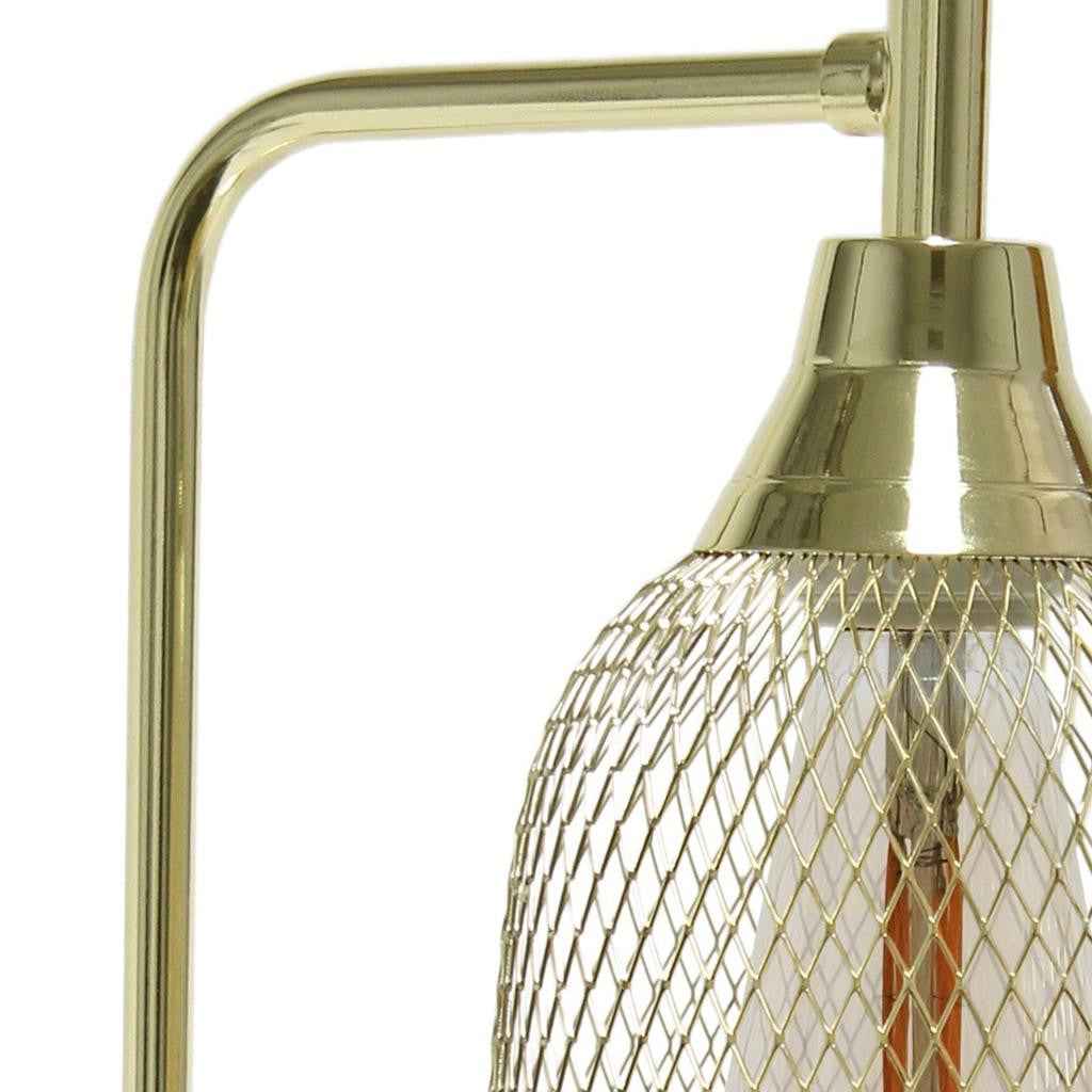 19" Gold Metal Lantern Table Lamp With Gold Globe Shade