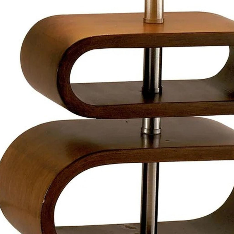 19" Brown Retro Ovals Wood Bedside Lamp With Natural Shade - Lighting