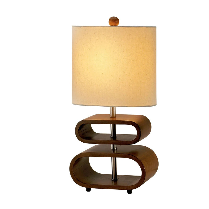19" Brown Retro Ovals Wood Bedside Lamp With Natural Shade - Lighting