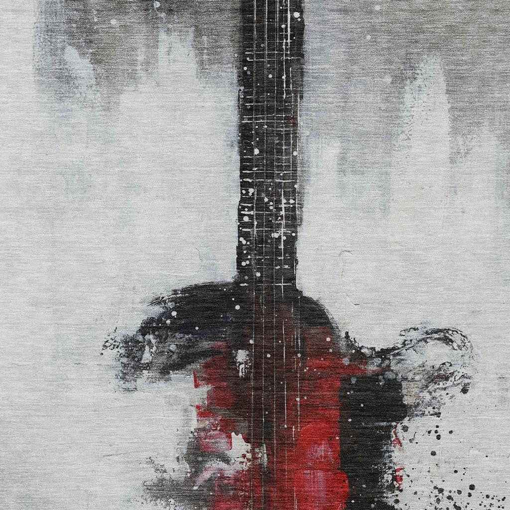 9' X 12' Gray Charcoal And Red Abstract Washable Indoor Outdoor Area Rug