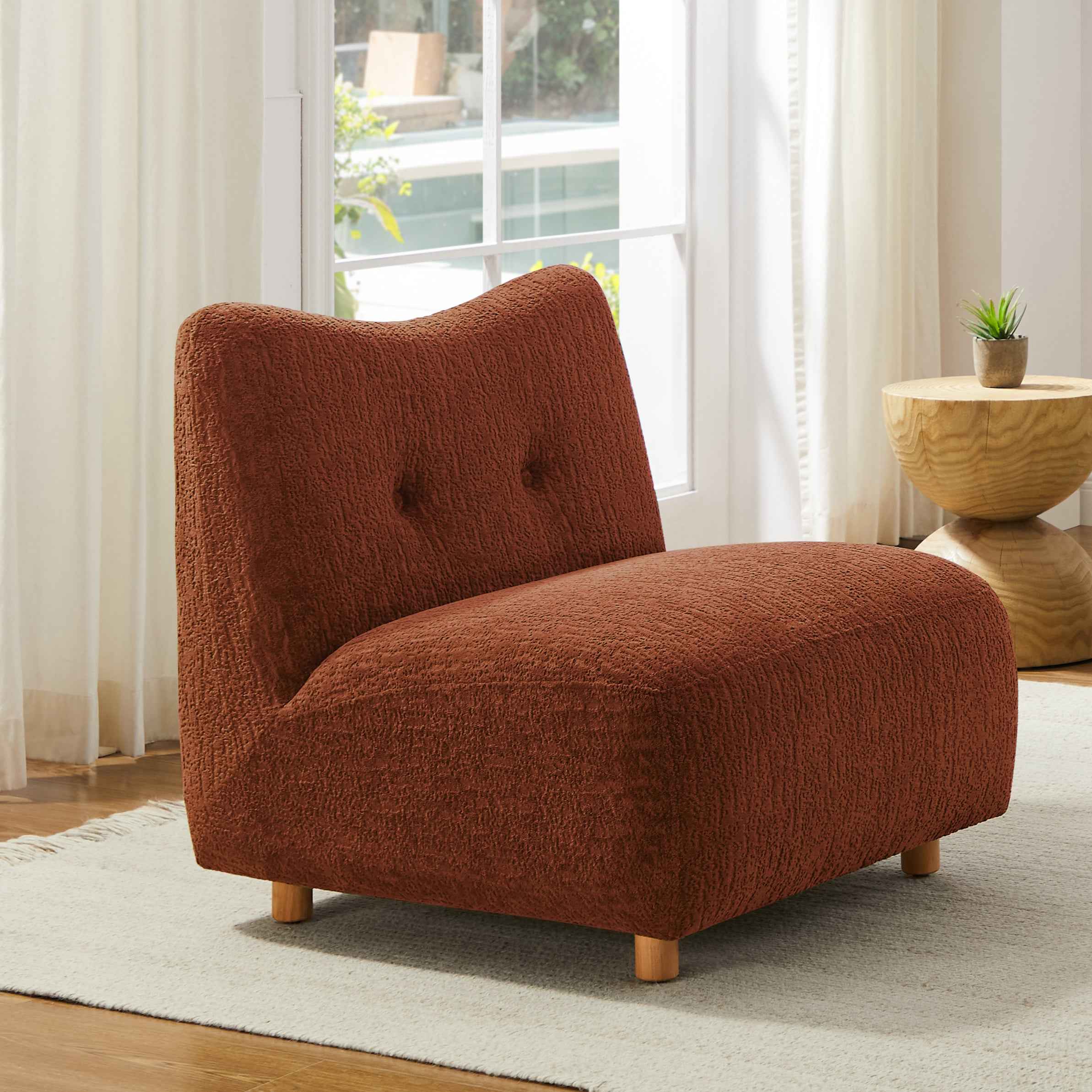 31" Orange and Natural Fabric Side Chair