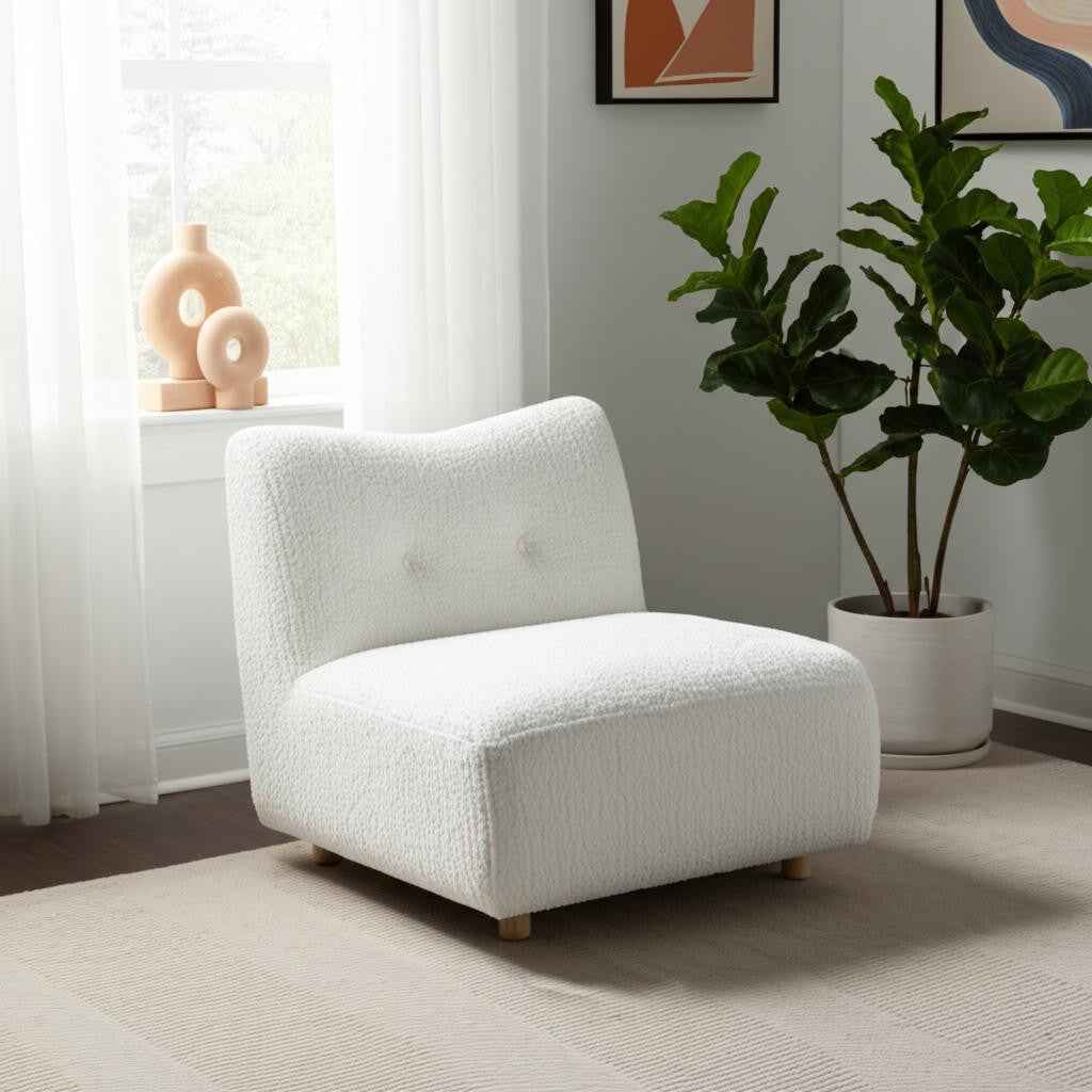 31" White and Natural Fabric Side Chair