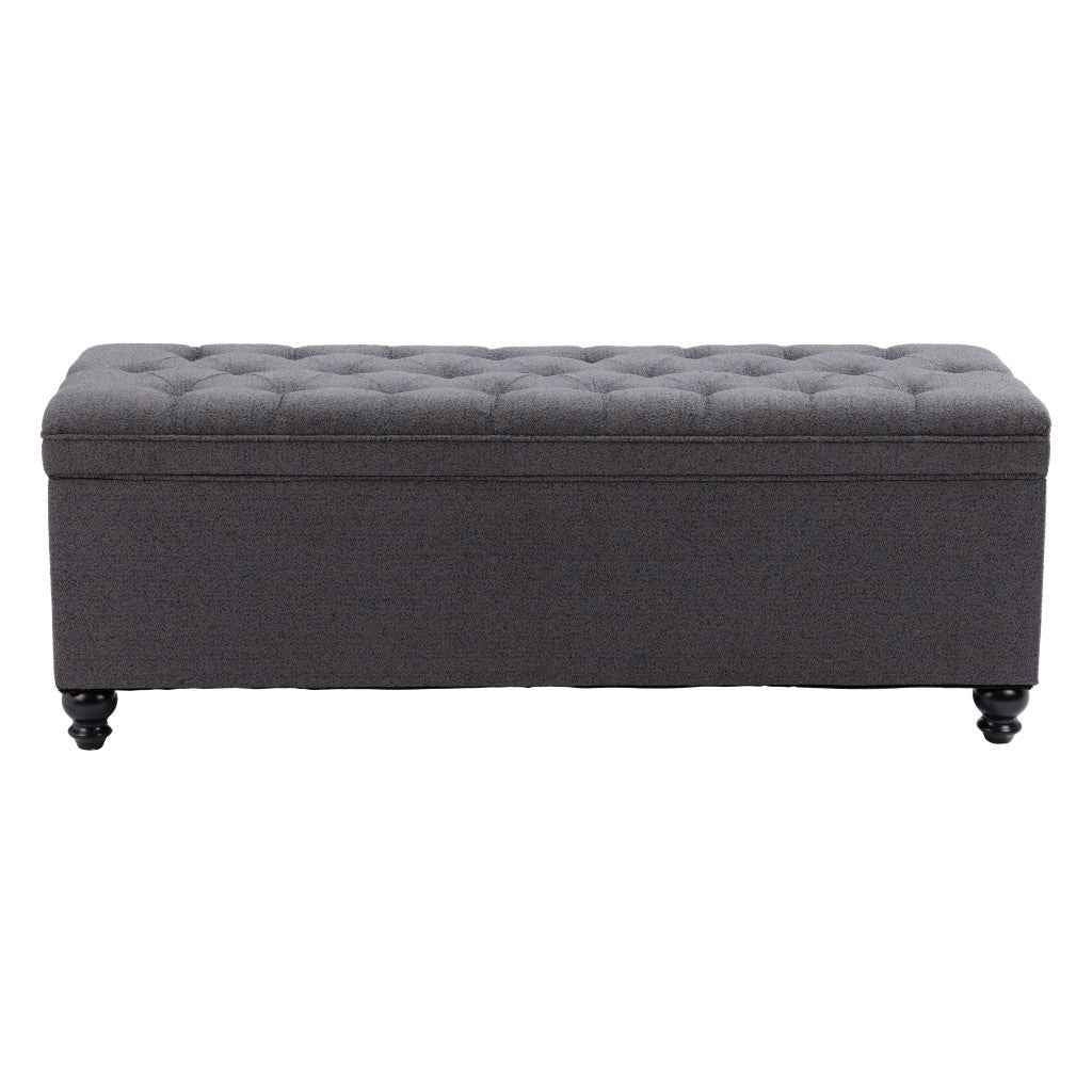 56" Gray and Black Fabric and Solid Wood Upholstered Bench