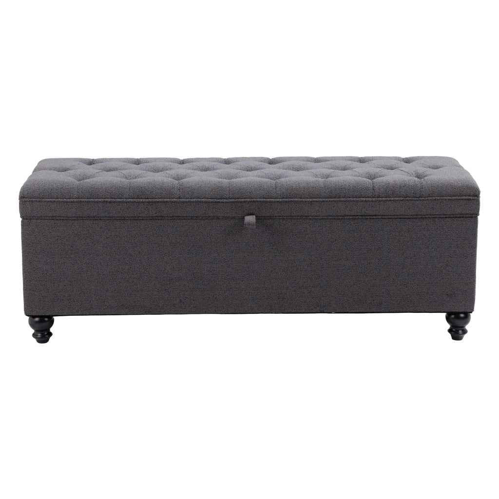56" Gray and Black Fabric and Solid Wood Upholstered Bench