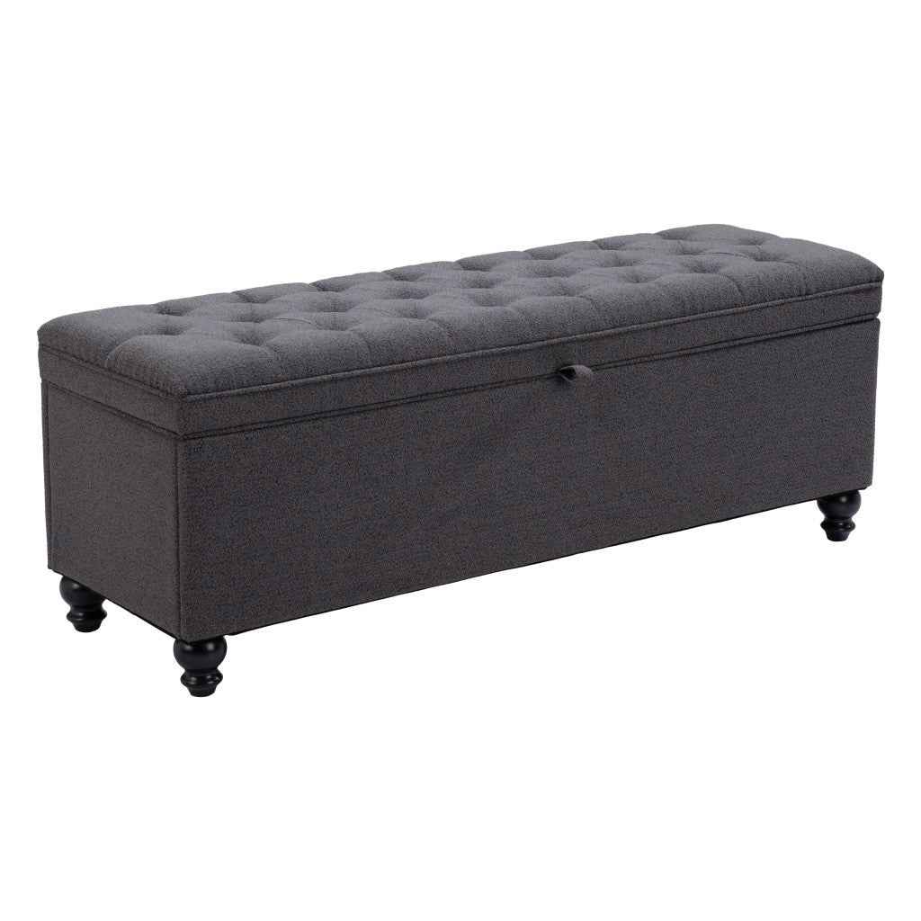 56" Gray and Black Fabric and Solid Wood Upholstered Bench