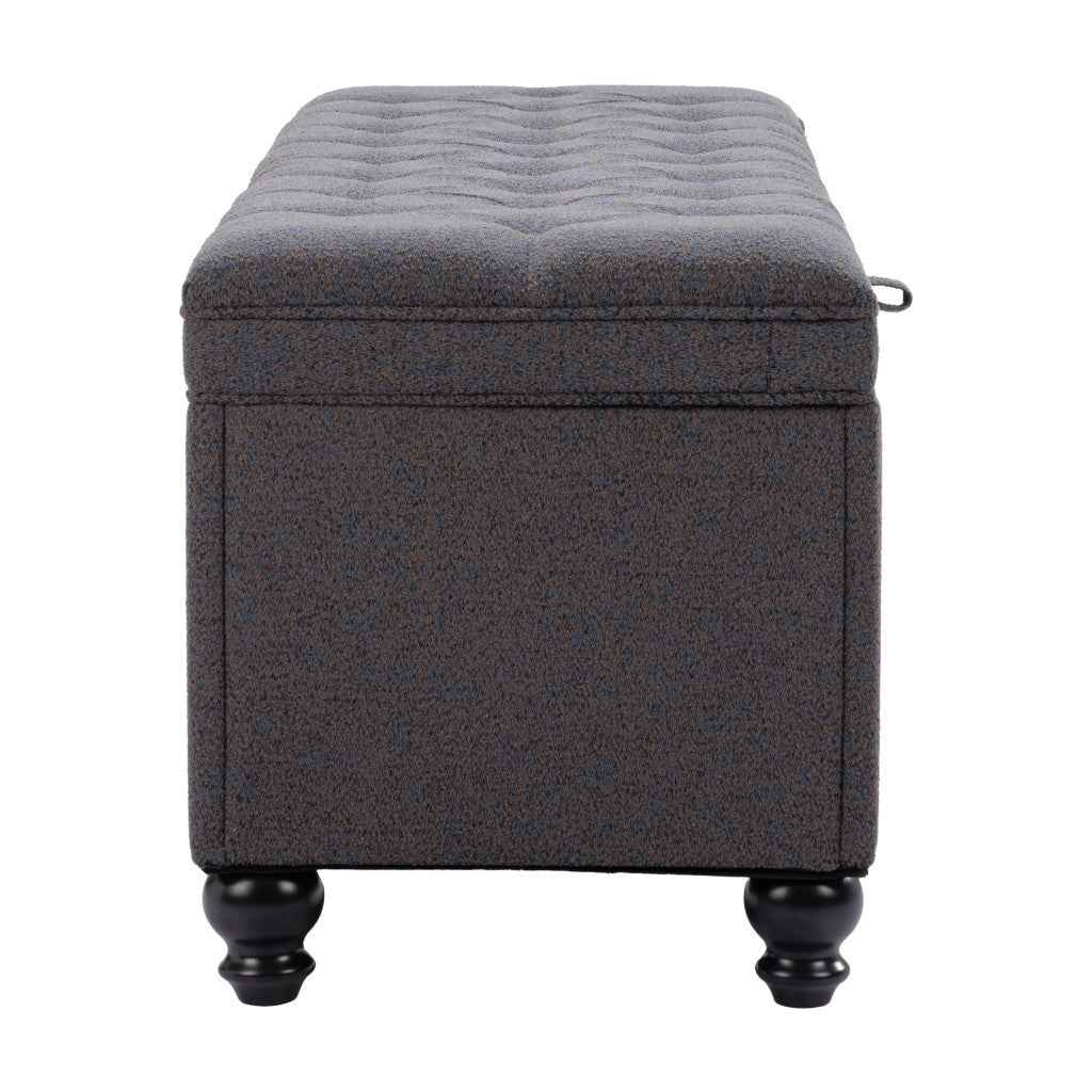 56" Gray and Black Fabric and Solid Wood Upholstered Bench