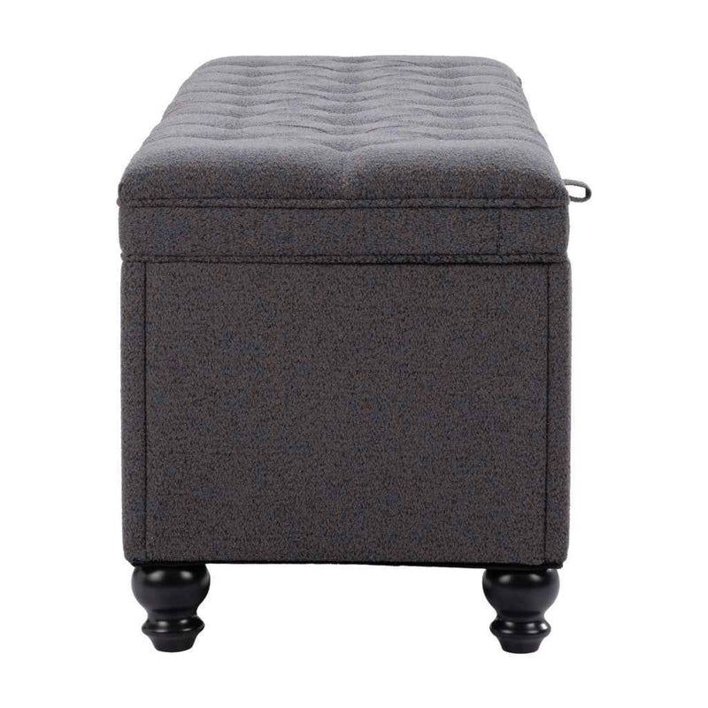 56" Gray and Black Fabric and Solid Wood Upholstered Bench