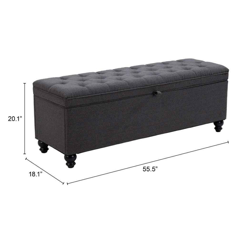 56" Gray and Black Fabric and Solid Wood Upholstered Bench