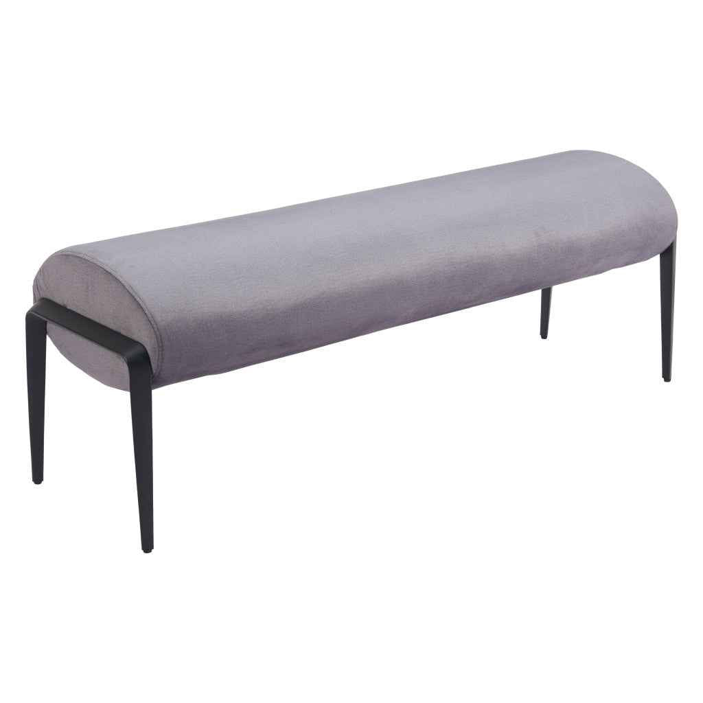 54" Gray and Black Fabric Upholstered Bench