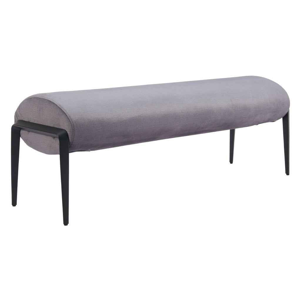 54" Gray and Black Fabric Upholstered Bench
