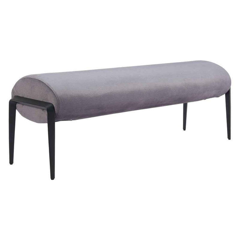 54" Gray and Black Fabric Upholstered Bench