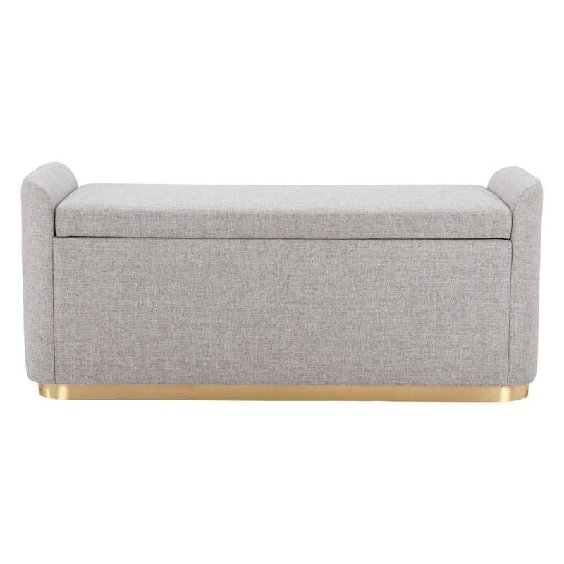 48" Gray and Gold Fabric Upholstered Bench