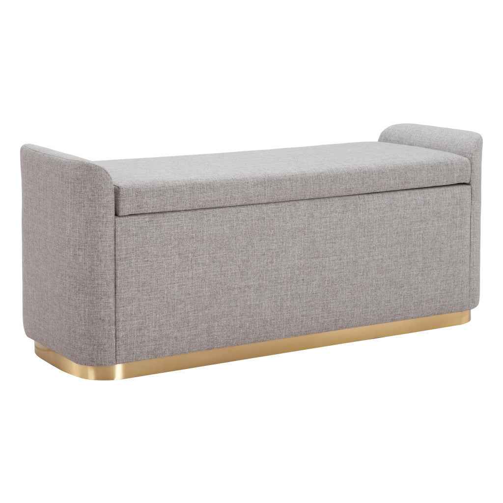 48" Gray and Gold Fabric Upholstered Bench