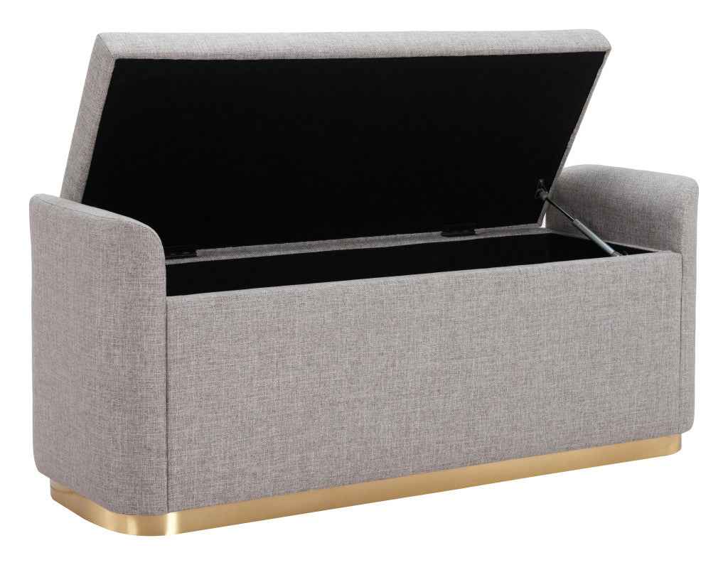 48" Gray and Gold Fabric Upholstered Bench