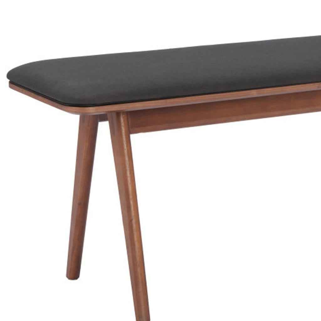 60" Black and Brown Fabric and Wood Upholstered Bench