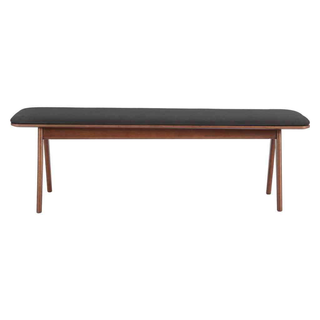 60" Black and Brown Fabric and Wood Upholstered Bench