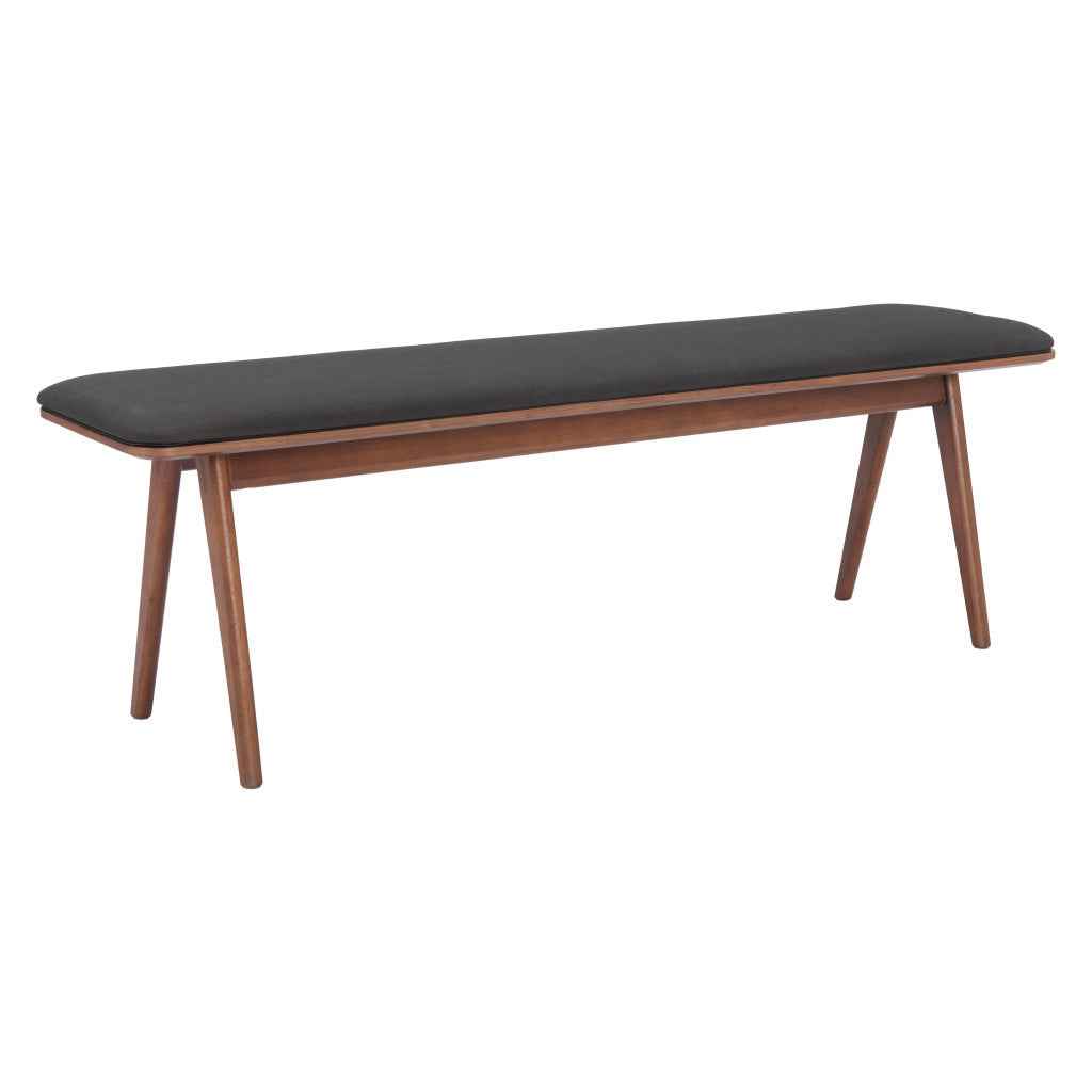 60" Black and Brown Fabric and Wood Upholstered Bench