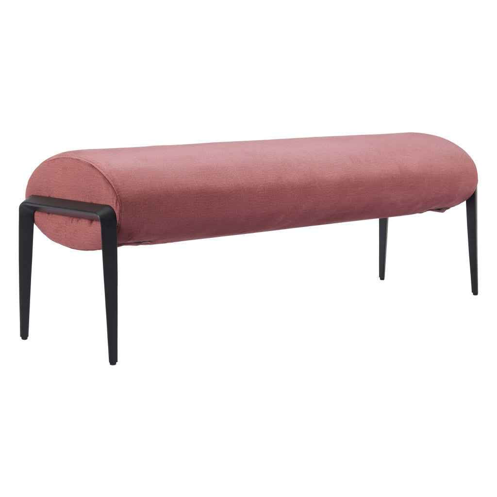 54" Brown and Black Fabric Upholstered Bench