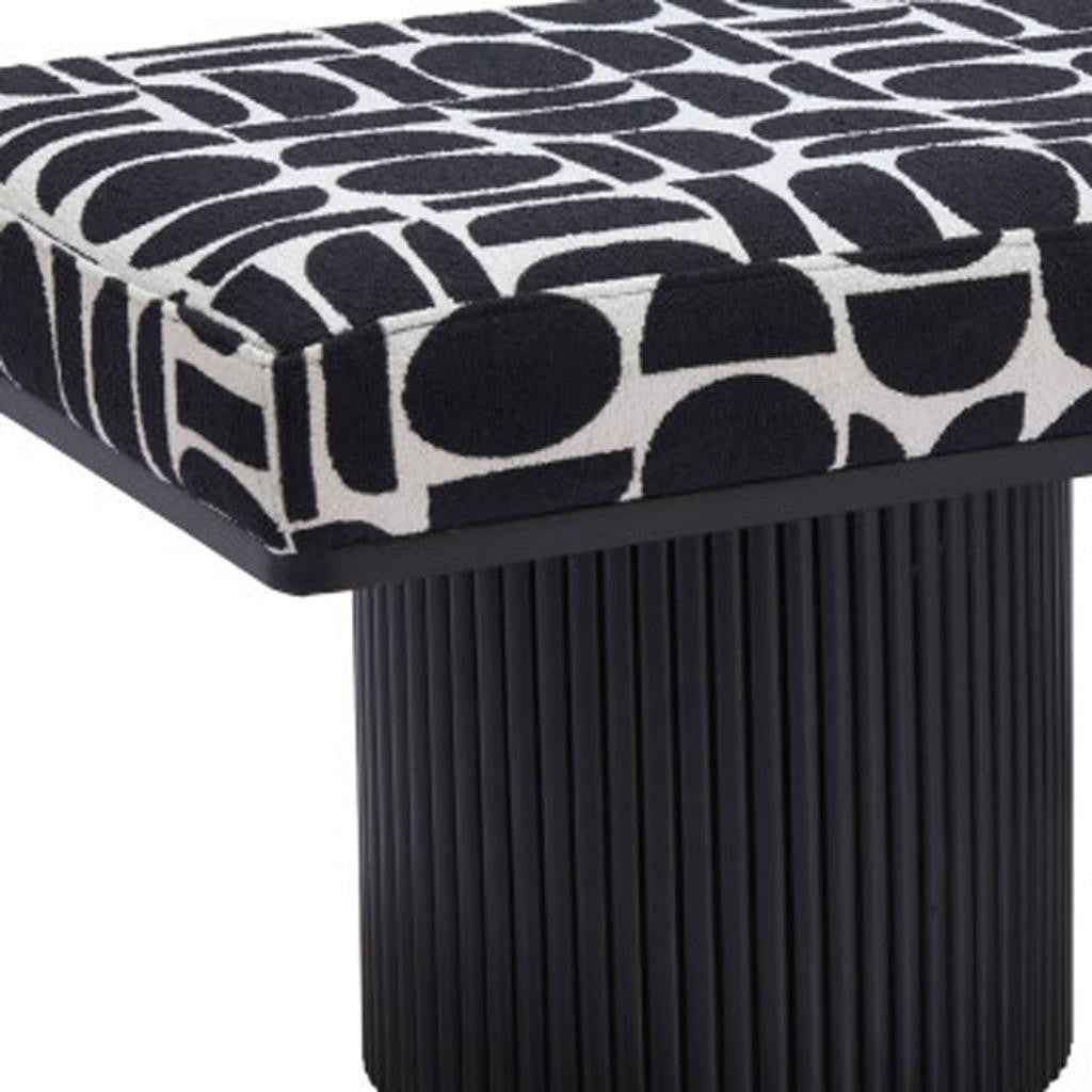 49" White and Black Fabric and Solid Wood Upholstered Bench