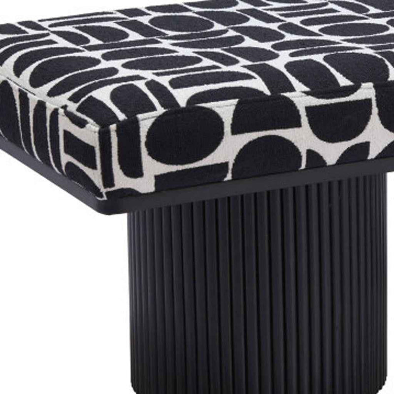 49" White and Black Fabric and Solid Wood Upholstered Bench