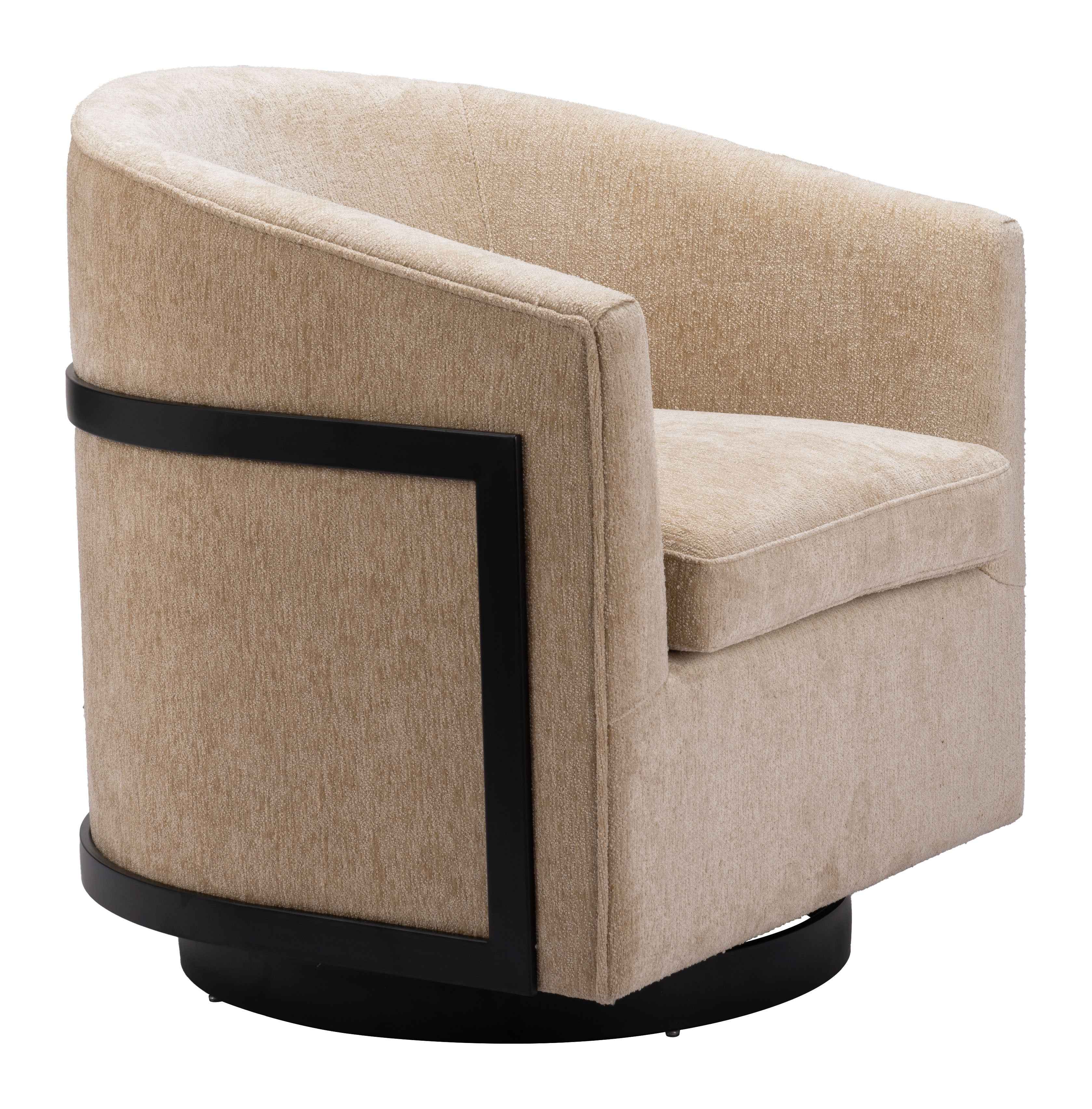 30" Beige Upholstered Swivel Arm Chair