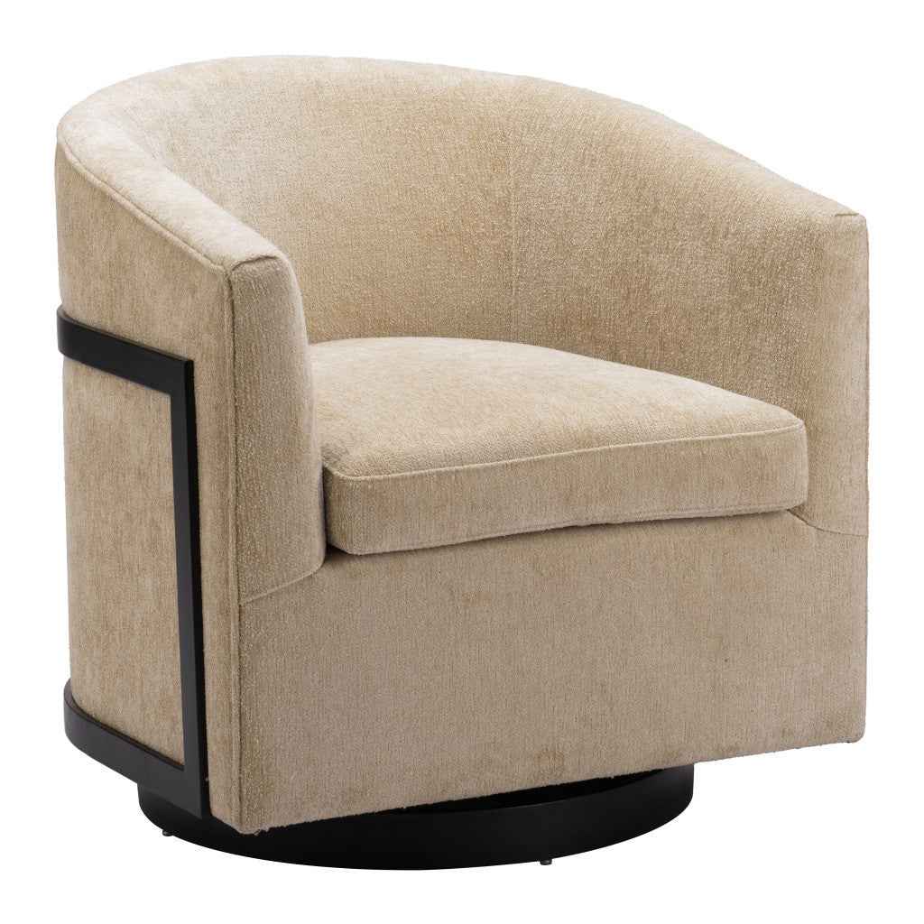 30" Beige Upholstered Swivel Arm Chair