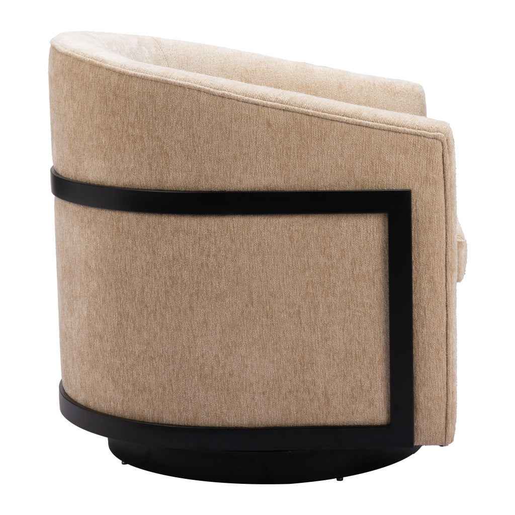 30" Beige Upholstered Swivel Arm Chair