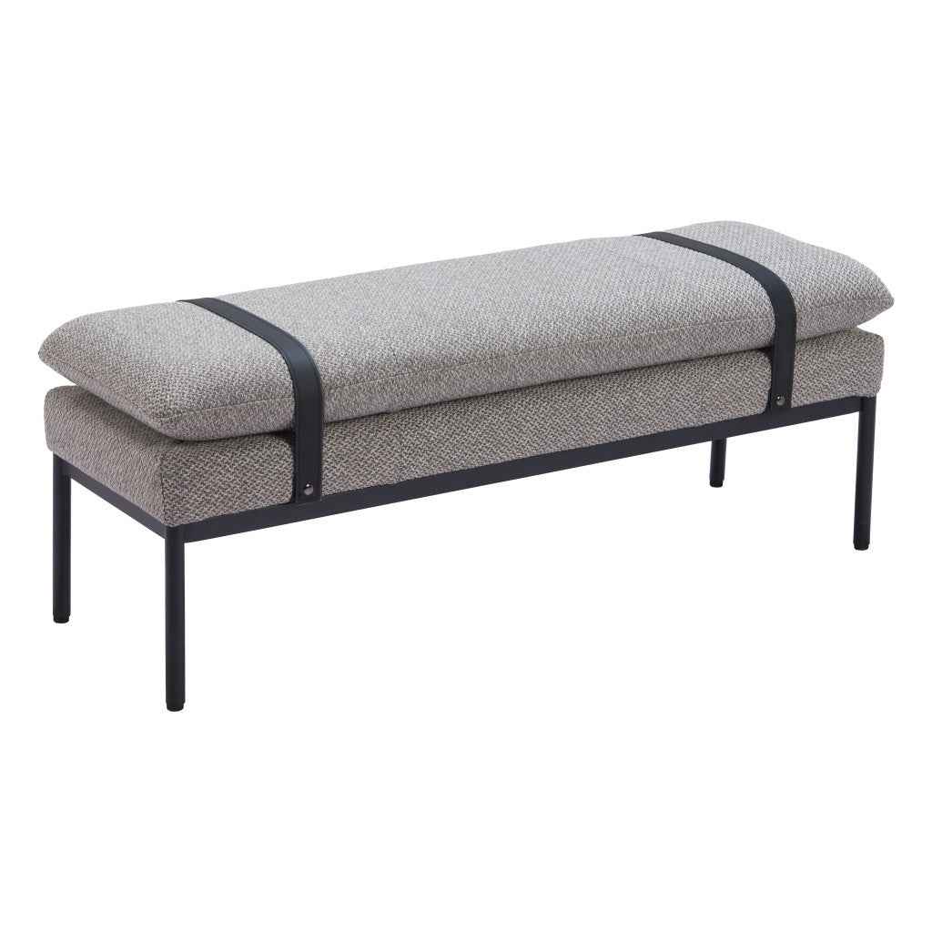 48" Gray and Black Fabric Upholstered Bench