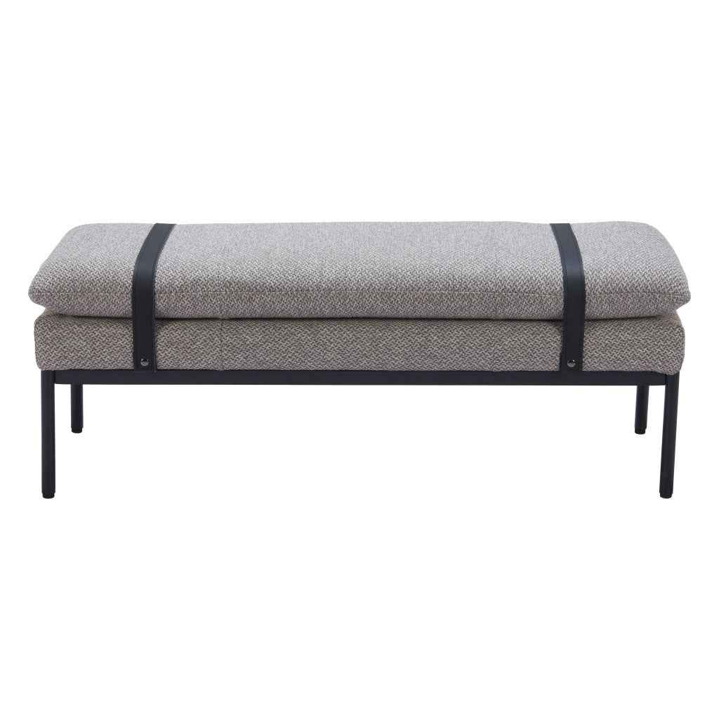 48" Gray and Black Fabric Upholstered Bench
