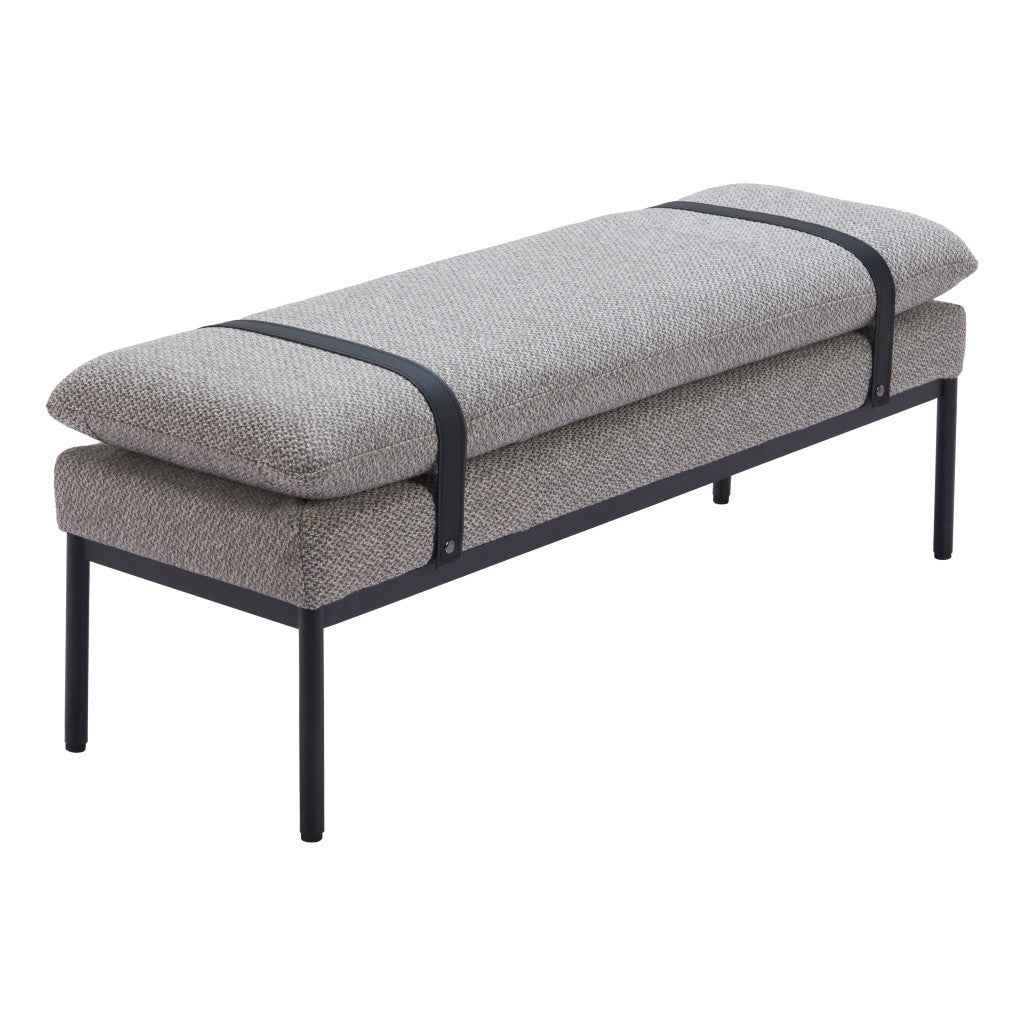 48" Gray and Black Fabric Upholstered Bench