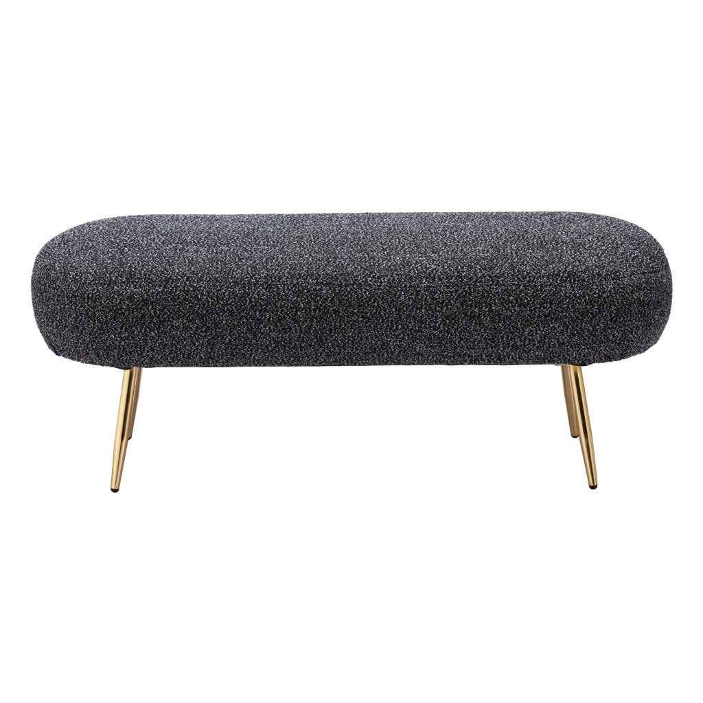 48" Black and Gold Fabric Upholstered Bench