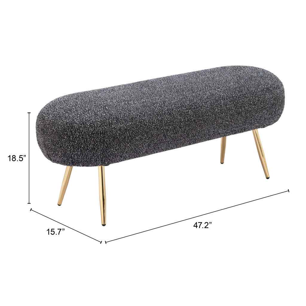48" Black and Gold Fabric Upholstered Bench