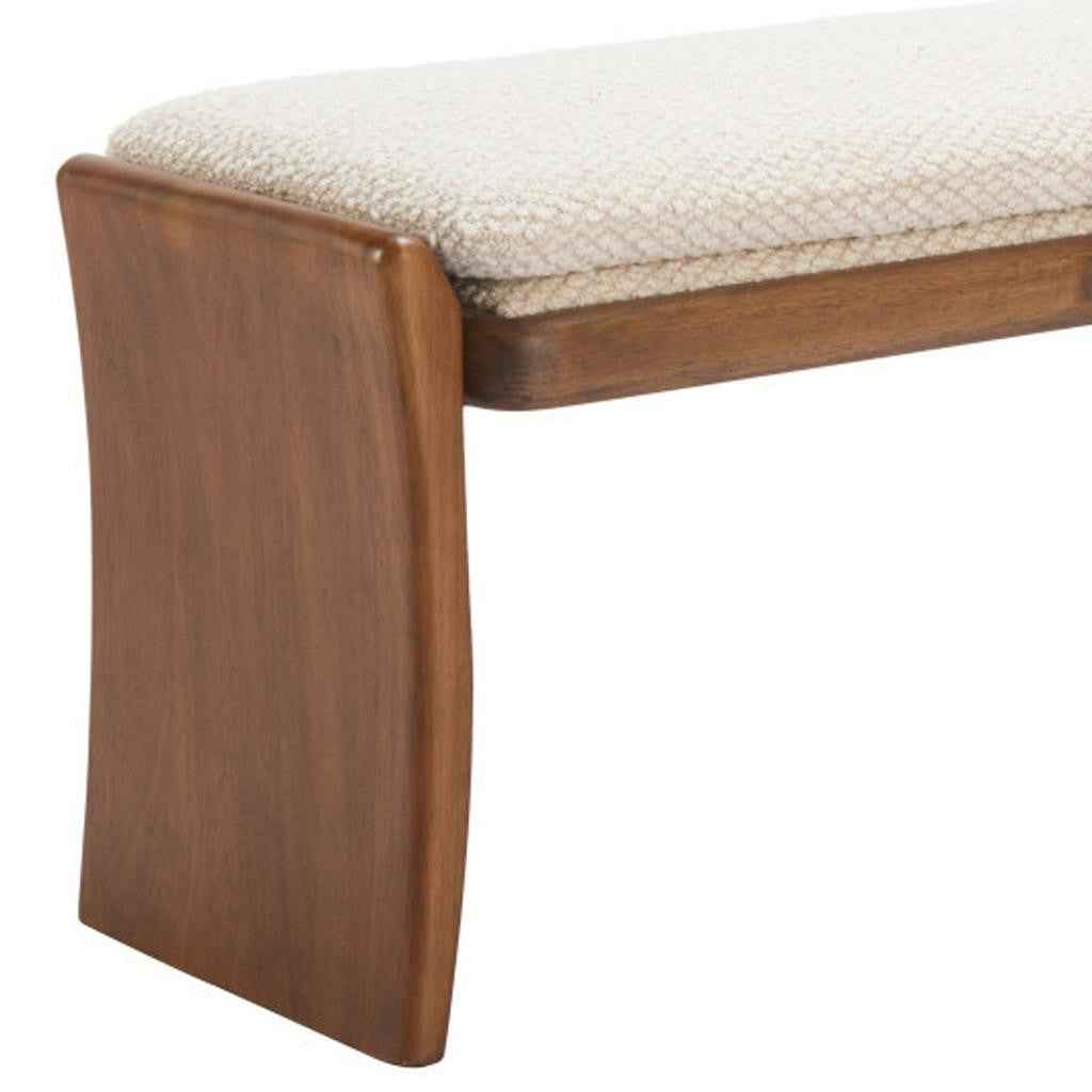 48" Beige and Brown Fabric and Solid Wood Upholstered Bench